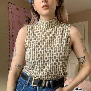 chain link pattern mock neck sleeveless